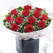 12 Red Roses And Gypsophila